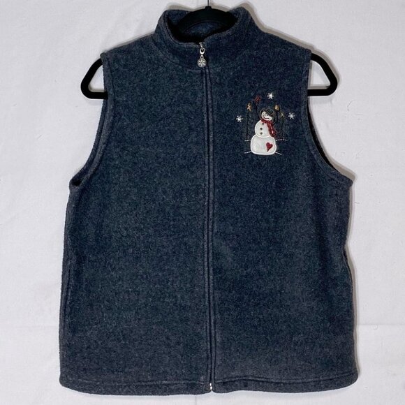 5/&25 Vintage Northern Reflections grey fleece zip vest with snowman M - Picture 13 of 13